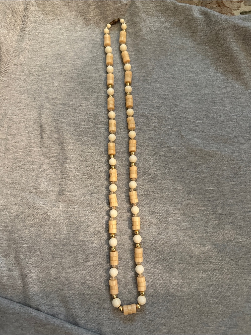 Natural Wood and Cream Beaded Necklace - Women Jewelry